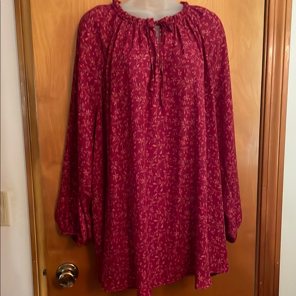 Old Navy Red Long Sleeve With Small Ruffle Neckline and Tie